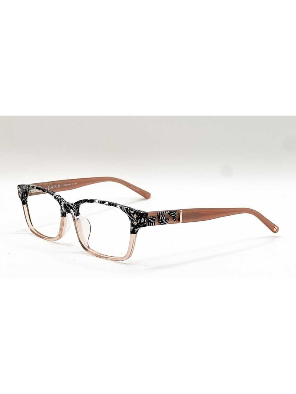 L.A.M.B Lauf089 Blc Black White Blush Rectangle Authentic Eyeglass Frames 57-17